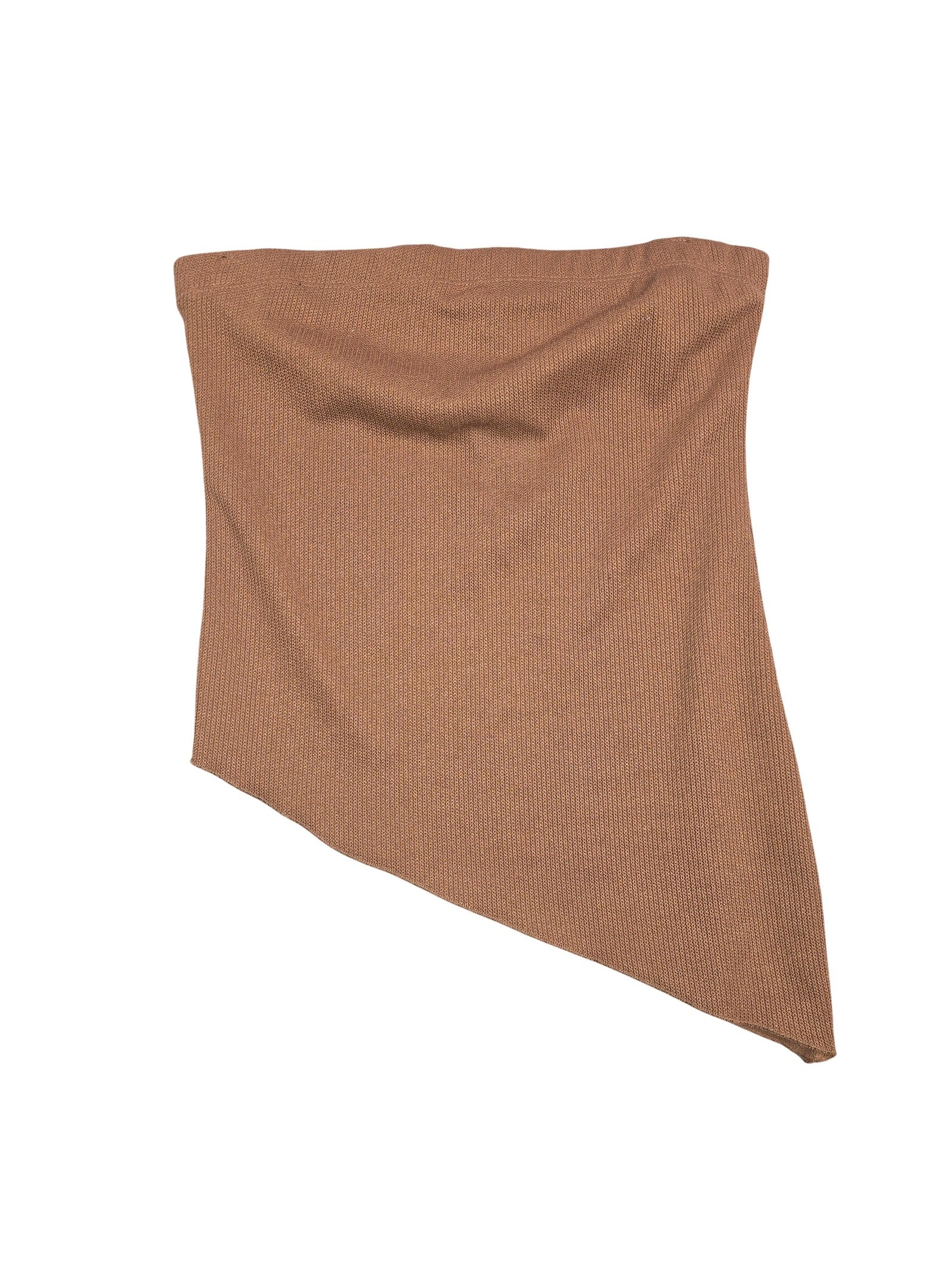 Attirance Tube Top Womens Large Brown Asymmetrical Ribbed Strapless Cropped New